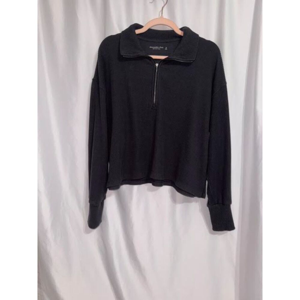 Abercrombie & Fitch Soft Cozy Ribbed 1/2 Zip Pullover Sweater Black Sz. M Y2K